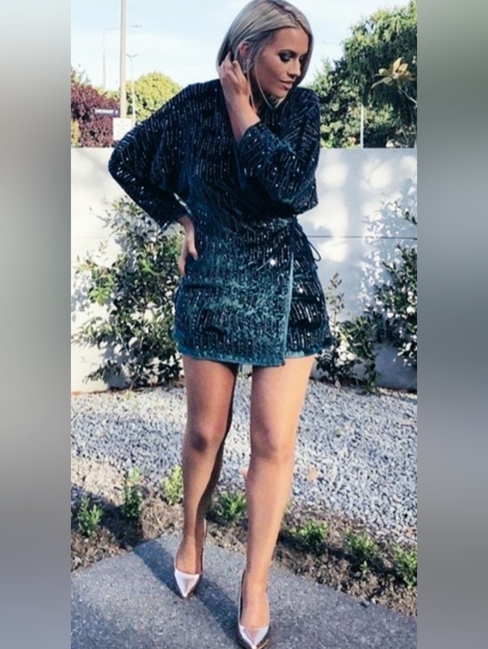 Sequin Velvet Wrap Dress